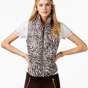 MICHAEL KORS Kendall Chocolate Zebra Print Packable Puffer Vest Size Small